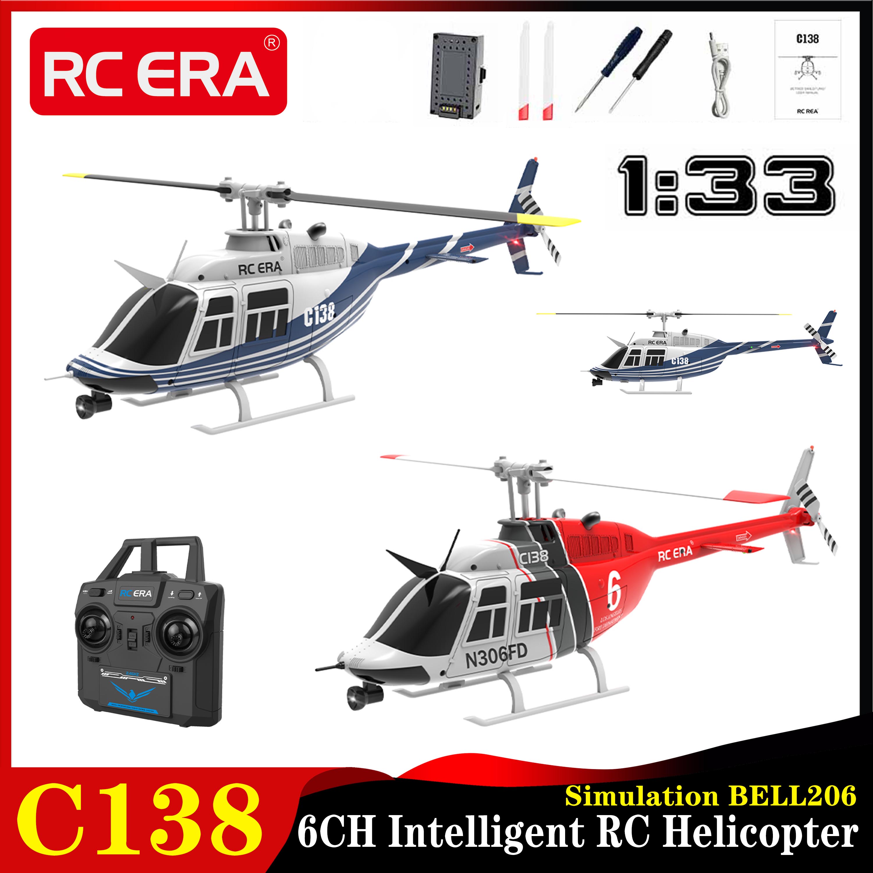 RC ERA C138 1:33 Bell 206 RC H - Rc Helicopter Gyro recension och pris